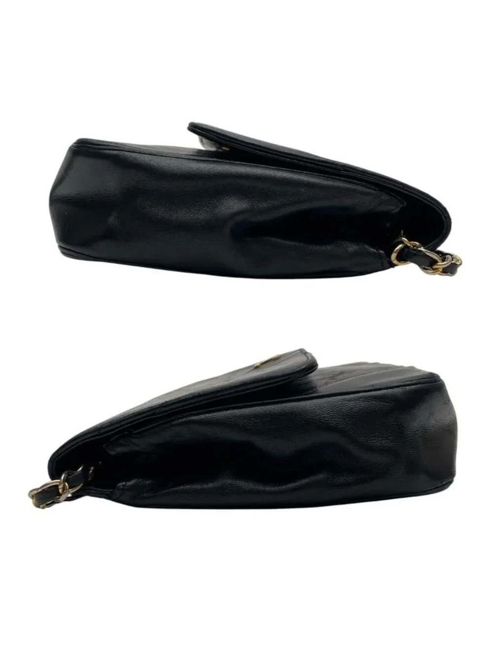 Chanel Lambskin Stitch CC Logo Chain Shoulder Bag Black